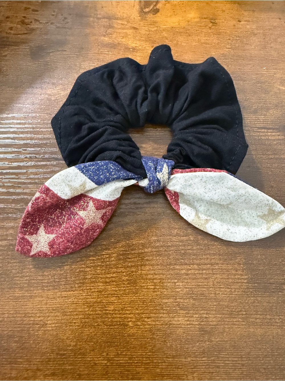 Black Scrunchie with Red, Blue & White Star Bow